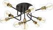 emliviar modern sputnik chandelier flush mount - 9-light industrial semi flush mount ceiling light, black and gold finish, yce232f-9 bk+ag logo