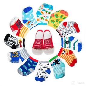 img 4 attached to 🧦 Non-Slip Ankle Socks for Toddler Boys and Girls - 12-Pack Cotton Baby Walker Socks with Grip | 16-36 Months