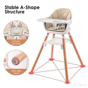 img 2 attached to 🪑 Beberoad Love Baby High Chair: 4 in 1 Wooden Convertible Highchair with Removable Tray, 5-Point Harness & PU Cushion - White