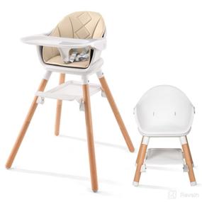 img 4 attached to 🪑 Beberoad Love Baby High Chair: 4 in 1 Wooden Convertible Highchair with Removable Tray, 5-Point Harness & PU Cushion - White
