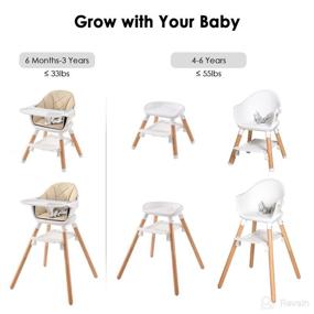 img 3 attached to 🪑 Beberoad Love Baby High Chair: 4 in 1 Wooden Convertible Highchair with Removable Tray, 5-Point Harness & PU Cushion - White