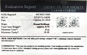 img 1 attached to 10K White Gold AGS Certified Natural Diamond Illusion Solitaire Stud Earrings 3/4 Ctw I1-I2, F-G