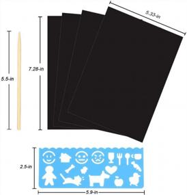 img 3 attached to POKONBOY Rainbow Scratch Art Paper Kits For Kids, 50 PCS Magic Scratch Paper With 5 Wooden Styluses And 4 Stencils - Black Scratch Off Arts And Crafts Supplies Christmas Birthday Gift