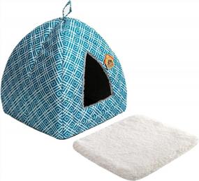 img 1 attached to Cozy And Warm Self-Warming Pet Bed: Hollypet Triangle Cat House Hut With Washable Cushion For Indoor/Outdoor Use In Blue Knot Design - Perfect For Kittens And Small Dogs!