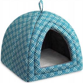 img 4 attached to Cozy And Warm Self-Warming Pet Bed: Hollypet Triangle Cat House Hut With Washable Cushion For Indoor/Outdoor Use In Blue Knot Design - Perfect For Kittens And Small Dogs!