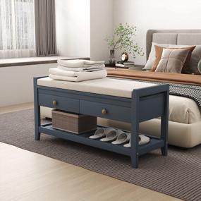img 4 attached to HOMEFORT Shoe Storage Bench: Cushioned Seat, 2 Drawers & Shelf - Perfect For Bedroom, Hallway Or Living Room