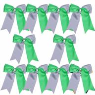 kelly green & silver 8 inch jumbo cheerleader hair bows - perfect for ponytails! logo
