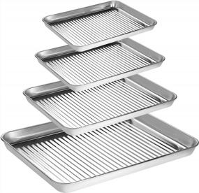 img 4 attached to Set Of 4 Stainless Steel Baking Sheets - Half Sheet Tray, Quarter Sheet Pan - Non-Toxic, Healthy, Easy To Clean Bakeware For Toaster Oven - Dishwasher Safe Suwimut Cookie Sheets