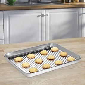 img 1 attached to Set Of 4 Stainless Steel Baking Sheets - Half Sheet Tray, Quarter Sheet Pan - Non-Toxic, Healthy, Easy To Clean Bakeware For Toaster Oven - Dishwasher Safe Suwimut Cookie Sheets