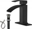 upgrade your bathroom with greenspring matte black waterfall faucet - 1 hole, single handle, brass basin tap with pop up drain and overflow logo