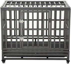 img 4 attached to 🐶 LUCKUP 38 Inch Heavy Duty Dog Cage Metal Kennel and Crate for Large Dogs: Easy Assembly, Mobile Pet Playpen with Wheels - Black