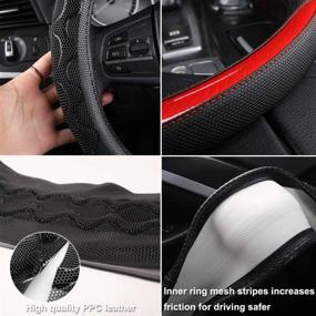 img 1 attached to 🚘 Enhance Your Drive with the Black Panther Luxury Leather Car Steering Wheel Cover - Premium 15 Inch Anti-Slip Design, Universal Fit - Black