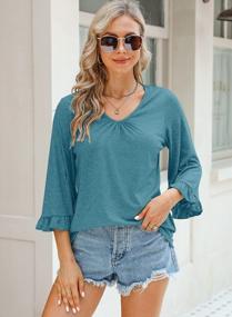img 1 attached to Kikula Women'S Loose V-Neck Blouse With Shirred Detailing, 3/4 Ruffle Bell Sleeves - Perfect For Casual Wear