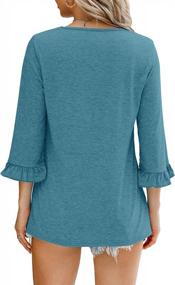 img 3 attached to Kikula Women'S Loose V-Neck Blouse With Shirred Detailing, 3/4 Ruffle Bell Sleeves - Perfect For Casual Wear
