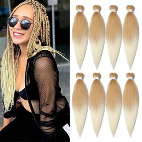 img 4 attached to 8-Pack 20 Inch Pre Stretched Yaki Texture Braiding Hair - Hot Water Setting, Easy To Install Professional Synthetic Ombre (#27/613)