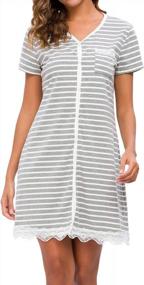 img 4 attached to Women'S CzDolay Striped Sleep Dress: Comfy Cotton Henley Nightgowns In S-XXL
