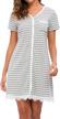 women's czdolay striped sleep dress: comfy cotton henley nightgowns in s-xxl logo