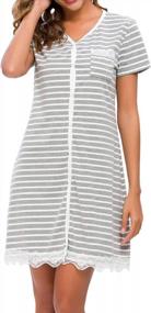 img 2 attached to Women'S CzDolay Striped Sleep Dress: Comfy Cotton Henley Nightgowns In S-XXL