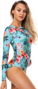 img 1 attached to 👙 AXESEA Women's Long Sleeve Rash Guard: Printed Zipper Surfing One Piece Swimsuit for UV UPF 50+ Sun Protection