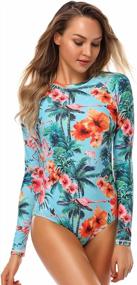 img 2 attached to 👙 AXESEA Women's Long Sleeve Rash Guard: Printed Zipper Surfing One Piece Swimsuit for UV UPF 50+ Sun Protection
