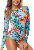 👙 axesea women's long sleeve rash guard: printed zipper surfing one piece swimsuit for uv upf 50+ sun protection logo