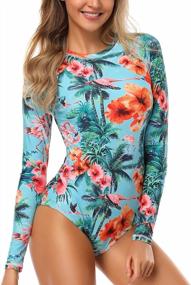 img 4 attached to 👙 AXESEA Women's Long Sleeve Rash Guard: Printed Zipper Surfing One Piece Swimsuit for UV UPF 50+ Sun Protection