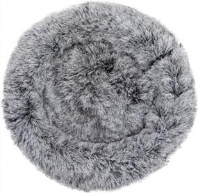 img 2 attached to Gray Donut Cat Bed - Self Warming Pet Calming Luxury Shag Faux Fur Cuddler For Puppy Small Dog, 20"*20" Indoor Round Pillow Sleeping Bed.