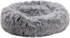 img 4 attached to Gray Donut Cat Bed - Self Warming Pet Calming Luxury Shag Faux Fur Cuddler For Puppy Small Dog, 20"*20" Indoor Round Pillow Sleeping Bed.
