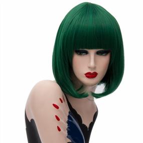 img 4 attached to Get Party-Ready With TSNOMORE Green Shoulder-Length Bob Wig - Perfect For Halloween And Cosplay!