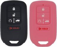 🔑 lemsa keyless remote car key fob shell cover for honda civic accord pilot cr-v - rubber protective case 2019-2015, black+pink логотип