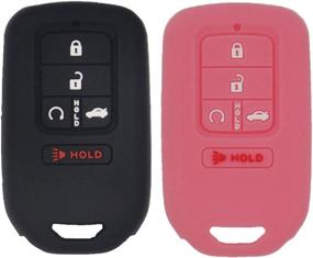 img 4 attached to 🔑 LemSa Keyless Remote Car Key Fob Shell Cover for Honda Civic Accord Pilot CR-V - Rubber Protective Case 2019-2015, Black+Pink