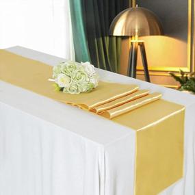 img 2 attached to Set Of 5 Light Gold Satin Table Runners, 12X108 Inches, Perfect For Wedding, Reception, Party, Ceremony, Birthday, And Banquet Decoration - B-COOL