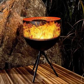img 4 attached to Outdoor Solar Table Lamp - Flickering Flame Solar Tiki Light With Waterproof 19” Base, Pathway Garden Patio Landscape Decor, Camping And Party Illumination, Warm Light, Solar Powered (1 Pack)