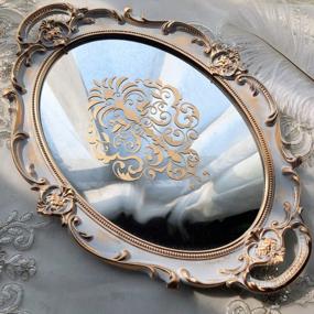 img 3 attached to Zosenley Decorative Mirror Tray, Floral Vanity Organizer For Makeup, Jewelry, Perfume And Decor, Vintage Oval Display And Serving Tray For Dresser, Counter And Coffee Table, Golden Gray