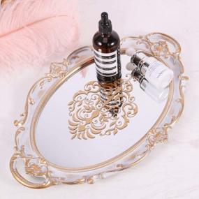 img 1 attached to Zosenley Decorative Mirror Tray, Floral Vanity Organizer For Makeup, Jewelry, Perfume And Decor, Vintage Oval Display And Serving Tray For Dresser, Counter And Coffee Table, Golden Gray