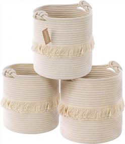 img 4 attached to Organize In Style: YOUDENOVA 3-Pack 11-Inch Woven Cotton Rope Boho Storage Baskets With Cute Handles For Baby Nursery And Home Decor In Beige