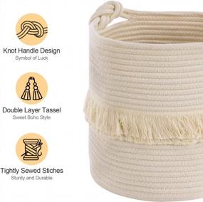 img 2 attached to Organize In Style: YOUDENOVA 3-Pack 11-Inch Woven Cotton Rope Boho Storage Baskets With Cute Handles For Baby Nursery And Home Decor In Beige