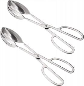 img 1 attached to Jucoan 2 Pack Buffet Tongs Salad Tongs, 10 Inch Stainless Steel Food Serving Tongs Bread Tongs With Scissor Handles For Kitchen, Party