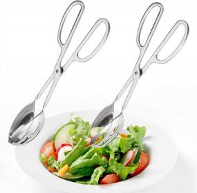 img 4 attached to Jucoan 2 Pack Buffet Tongs Salad Tongs, 10 Inch Stainless Steel Food Serving Tongs Bread Tongs With Scissor Handles For Kitchen, Party