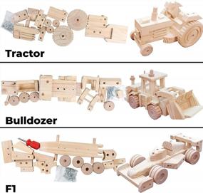 img 1 attached to Kraftic Woodworking Building Kit For Kids, With 3 Educational DIY Carpentry Construction Wood Model Kit Toy Projects For Boys And Girls- Tractor, Bulldozer And Racing Car