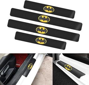 img 4 attached to 🦇 daodi Carbon Fibre Vinyl Reflective Car Door Sill Protectors - 4Pcs/Set Batman Scuff Plate Decoration