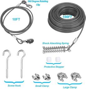 img 2 attached to Premium 100 ft Heavy Duty Dog Tie Out Cable for Yard - Dog Zipline Trolley System, Aerial Run Cable plus 10ft Pulley Runner Line - Supports Dogs Up to 125lbs - Ideal for Outdoor Activities, Yard, Camping, and Running