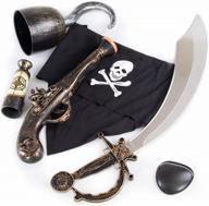unleash your inner buccaneer with the ultimate caribbean pirate accessory kit: cutlass sword, hook, spyglass, flintlock, eyepatch, & bandana logo