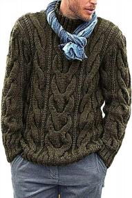 img 4 attached to Men'S Cable Knit Pullover Sweater Turtleneck Loose Fit Long Sleeve Chunky Winter Warmth