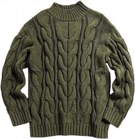 img 1 attached to Men'S Cable Knit Pullover Sweater Turtleneck Loose Fit Long Sleeve Chunky Winter Warmth