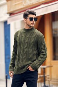 img 2 attached to Men'S Cable Knit Pullover Sweater Turtleneck Loose Fit Long Sleeve Chunky Winter Warmth