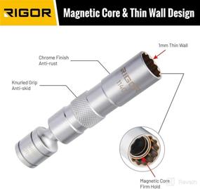 img 2 attached to RIGOR 11401 14mm Spark Plug Swivel Socket: Thin Wall, Magnetic, 3/8-Inch Drive, High Quality CR-V Steel