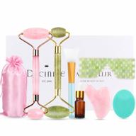 deciniee 7-in-1 jade roller and gua sha gift set with rose quartz, xiuyan jade eye mask, and face brush - facial beauty roller for rejuvenated skin and wrinkle removal logo