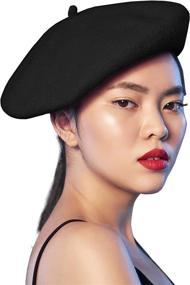 img 4 attached to Women'S Classic Black French Beret Hat - Skeleteen Casual Use Beret Cap