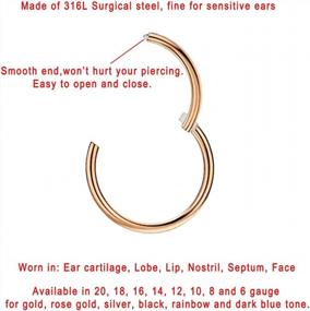 img 3 attached to 20G-6G 316L Surgical Steel Hinged Nose Rings Hoop In 5Mm To 22Mm - Gold, Rose Gold, Silver, Black, Blue & Rainbow!